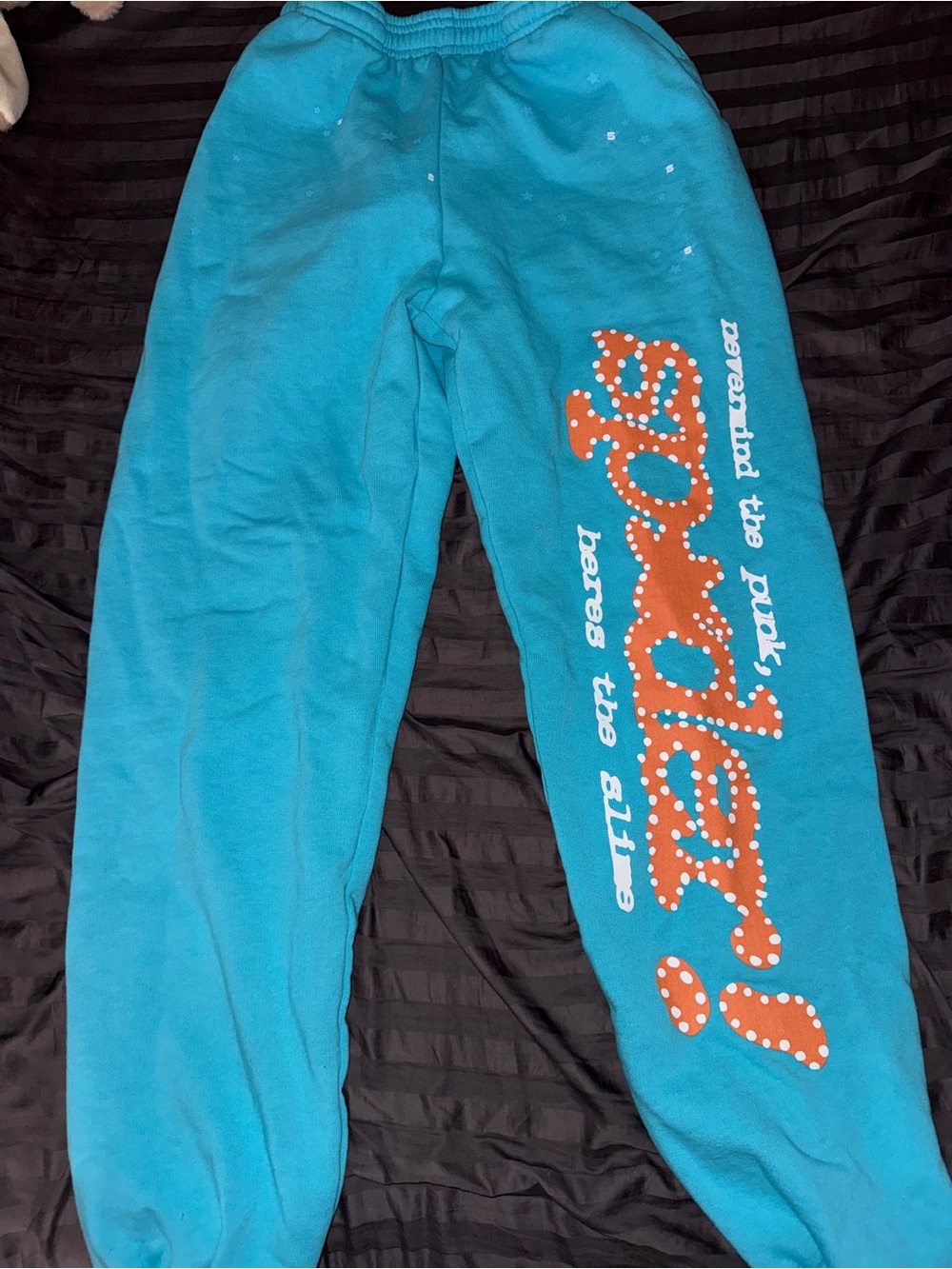 Teal Graphic Joggers with Orange Script Detail
